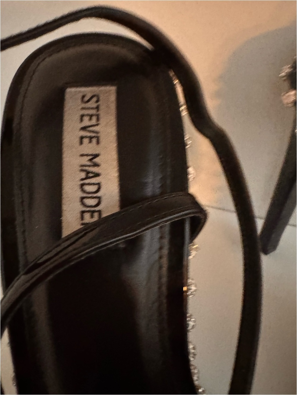 Steve Madden Black Patent Crystal-Embellished Slingback Heels - Picture 4 of 9